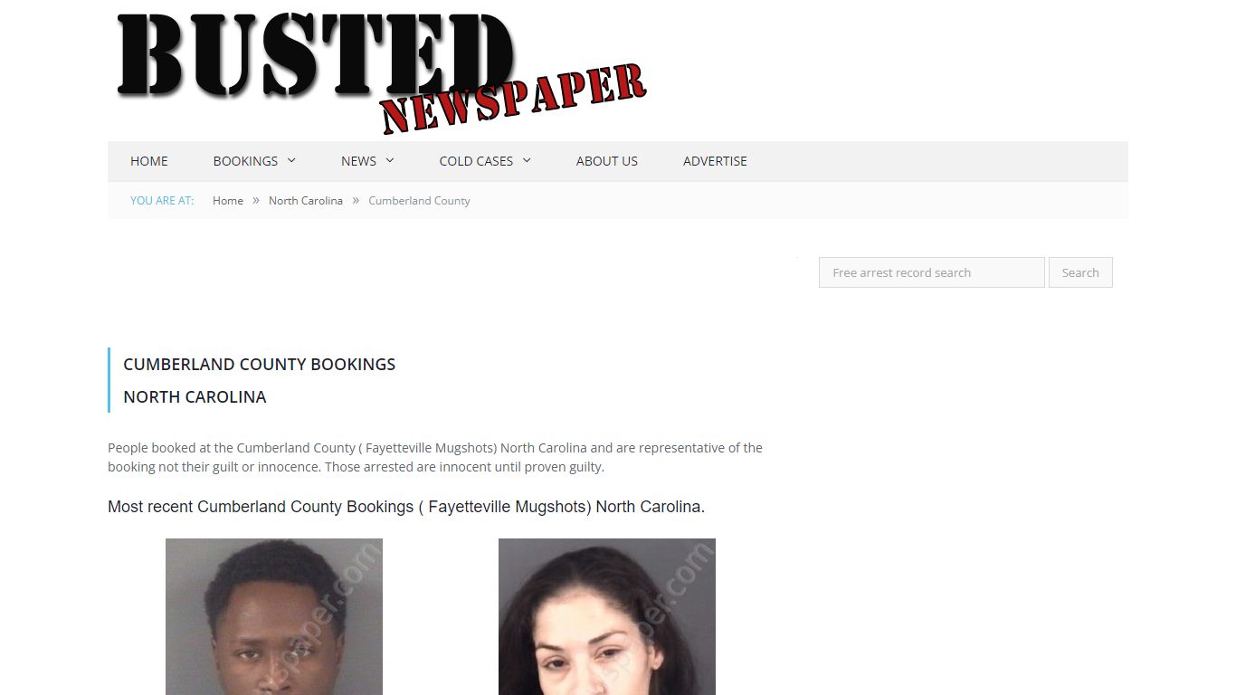 Cumberland County, NC ( Fayetteville NC ) Mugshots - BUSTED NEWSPAPER